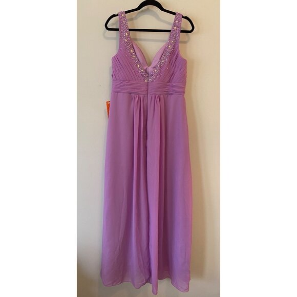 NWT Maxi Dress Elegant Lavender Evening Gown Beaded V-Neck & Empire Waist Small - Picture 2 of 8
